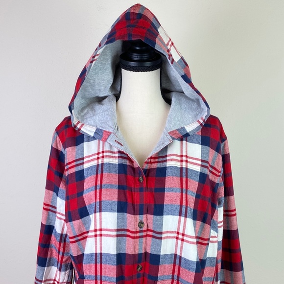 Eddie Bauer Red Plaid Hooded Flannel Shirt - Picture 3 of 10